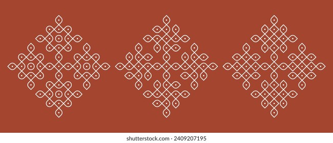 Indian Traditional and Cultural pulli or sikku Kolam design vector, set of editable home decor patterns