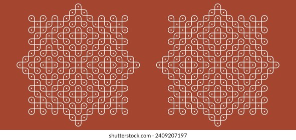 Indian Traditional and Cultural pulli or sikku Kolam design vector, set of editable home decor patterns