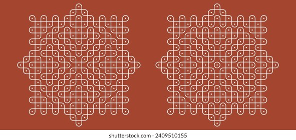 Indian Traditional and Cultural pulli or sikku Kolam design vector, set of editable home decor patterns.