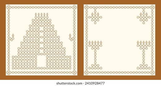 Indian Traditional and Cultural pulli or sikku Kolam vector card set.