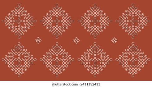 Indian Traditional and Cultural pulli or sikku Kolam design vector, set of editable home decor patterns