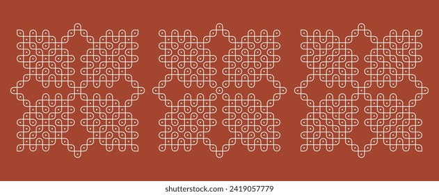 Indian Traditional and Cultural pulli or sikku Kolam design vector, set of editable home decor patterns