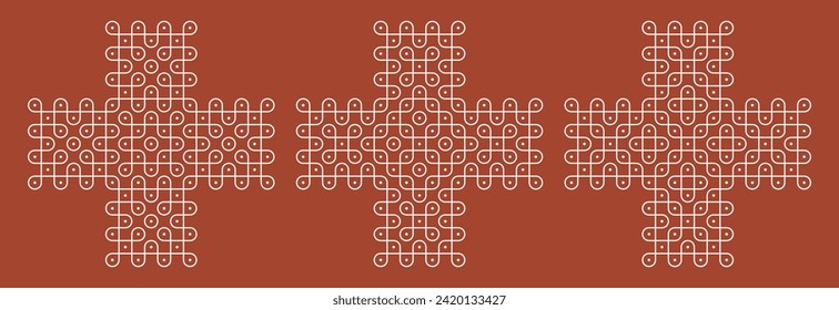 Indian Traditional and Cultural pulli or sikku Kolam design vector, set of editable home decor patterns