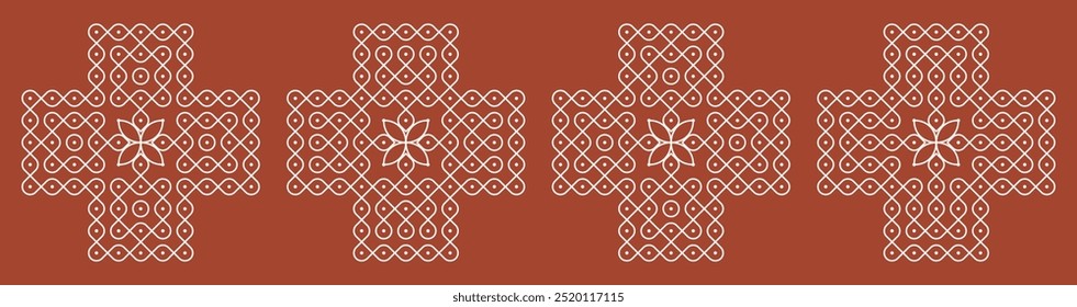 Indian Traditional and Cultural pulli or sikku Kolam modern vector, set of editable home decor patterns.