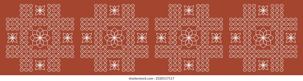 Índia Tradicional e Cultural pulli ou sikku Kolam vetor moderno, conjunto de padrões editáveis de decoração da casa.