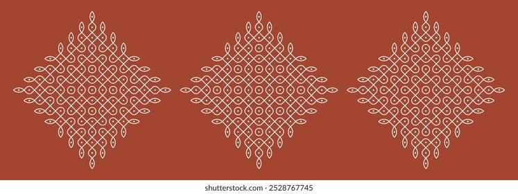 Indian Traditional and Cultural pulli or sikku Kolam modern vector, set of editable home decor patterns.