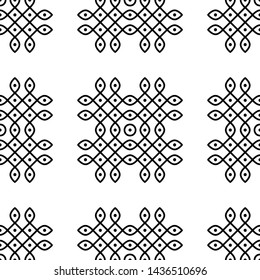 Indian Traditional and Cultural Rangoli, Alpona, Kolam or Paisley vector line art is in Seamless Pattern