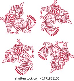 Indian Traditional and Cultural Rangoli, Alpona, Kolam or Paisley vector line art It can be used for a coloring book, textile/ fabric prints, phone case, greeting card. logo, calendar