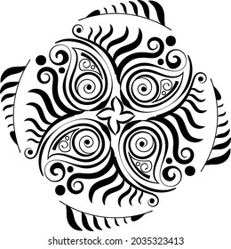 Indian Traditional and Cultural Rangoli, Alpona, Kolam, or Paisley vector line art. Bengal art India. for textile printing, logo, wallpaper
