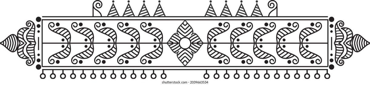 Indian Traditional and Cultural Rangoli, Alpona, Kolam, or Paisley vector line art. Bengal art India. for textile printing, logo, wallpaper