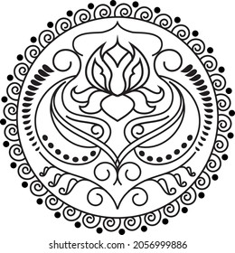 Indian Traditional and Cultural Rangoli, Alpona, Kolam, or Paisley vector line art. Bengal art India. for textile printing, logo, wallpaper