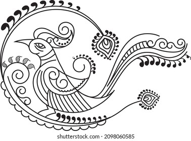 Indian Traditional and Cultural Rangoli, Alpona, Kolam, or Paisley vector line art. Bengal art India. for textile printing, logo, wallpaper