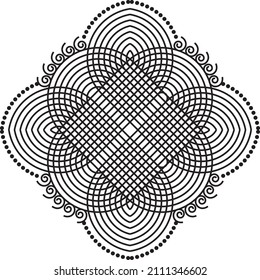 Indian Traditional and Cultural Rangoli, Alpona, Kolam, or Paisley vector line art. Bengal art India. for textile printing, logo, wallpaper