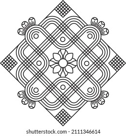 Indian Traditional and Cultural Rangoli, Alpona, Kolam, or Paisley vector line art. Bengal art India. for textile printing, logo, wallpaper