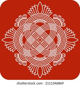 Indian Traditional and Cultural Rangoli, Alpona, Kolam, or Paisley vector line art. Bengal art India. for textile printing, logo, wallpaper