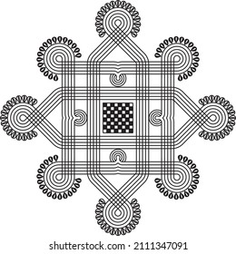 Indian Traditional and Cultural Rangoli, Alpona, Kolam, or Paisley vector line art. Bengal art India. for textile printing, logo, wallpaper