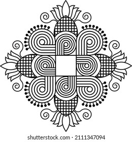 Indian Traditional and Cultural Rangoli, Alpona, Kolam, or Paisley vector line art. Bengal art India. for textile printing, logo, wallpaper