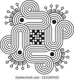 Indian Traditional and Cultural Rangoli, Alpona, Kolam, or Paisley vector line art. Bengal art India. for textile printing, logo, wallpaper