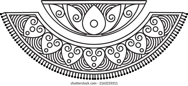 Ranggoli tradicional y cultural indio, Alpona, Kolam o Paisley vectorial line art India. para impresión textil, logotipo, papel tapiz