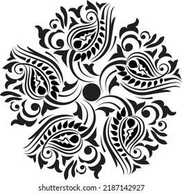 Indian Traditional and Cultural Rangoli, Alpona, Kolam, or Paisley vector line art. Bengal art India. for textile printing, logo, wallpaper