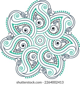Indian Traditional and Cultural Rangoli, Alpona, Kolam, or Paisley vector line art. Bengal art India. for textile printing, logo, wallpaper