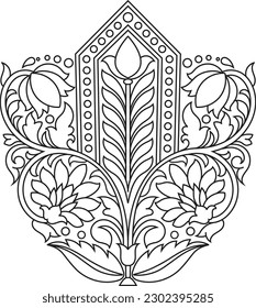 Indian Traditional and Cultural Rangoli, Alpona, Kolam, or Paisley vector line art. Bengal Art India. centuries-old Bengali art tradition of the Bengal region, for textile printing, logo, wallpaper