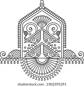 Indian Traditional and Cultural Rangoli, Alpona, Kolam, or Paisley vector line art. Bengal Art India. centuries-old Bengali art tradition of the Bengal region, for textile printing, logo, wallpaper