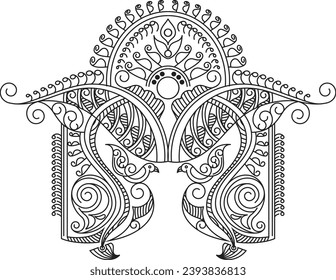 Indian Traditional and Cultural Rangoli, Alpona, Kolam, or Paisley vector line art. Bengal art India. for textile printing, logo, wallpaper