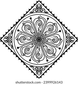Indian Traditional and Cultural Rangoli, Alpona, Kolam, or Paisley vector line art. Bengal art India. for textile printing, logo, wallpaper	
