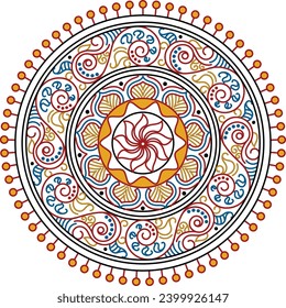 Ranggoli tradicional y cultural indio, Alpona, Kolam o Paisley vectorial line art India. para impresión textil, logotipo, papel tapiz	
