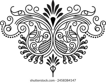 Indian Traditional and Cultural Rangoli, Alpona, Kolam, or Paisley vector line art. Bengal Art India. centuries-old Bengali art tradition of the Bengal region, for textile printing, logo, wallpaper	
