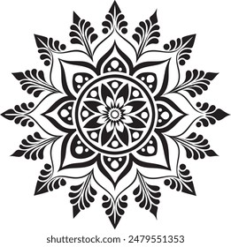 Indian Traditional and Cultural Rangoli, Alpona, Kolam, or Paisley vector line art. Bengal art India. for textile printing, logo, wallpaper Pro Vector