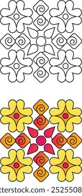 Indian Traditional and Cultural Rangoli, Alpona, Kolam, or Paisley vector line art. Bengal Art India. for textile printing, logo, wallpaper