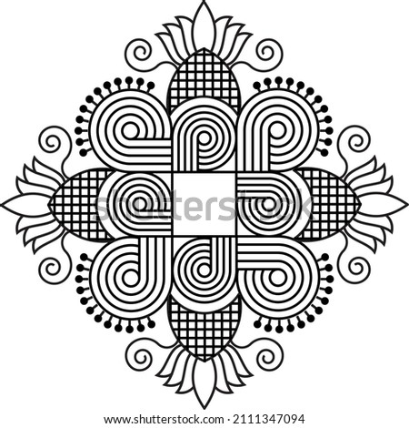 Indian Traditional and Cultural Rangoli, Alpona, Kolam, or Paisley vector line art. Bengal art India. for textile printing, logo, wallpaper