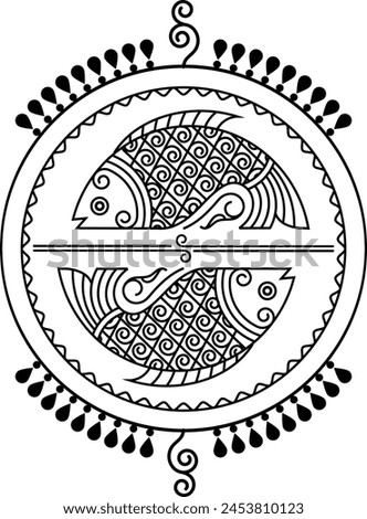 Indian Traditional and Cultural Rangoli, Alpona, Kolam, or Paisley vector line art. Bengal art India. centuries-old Bengali art tradition of the Bengal region, for textile printing, logo, wallpaper	
