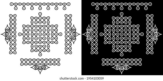 Indian Traditional and Cultural Rangoli or Kolam design isolated on black and white background