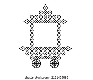 Indian Traditional and Cultural Rangoli or Kolam design concept of ancient vehicle isolated on white background - vector illustration