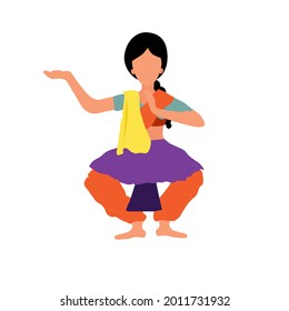 Indian traditional dancer performer.  flat color vector illustration
