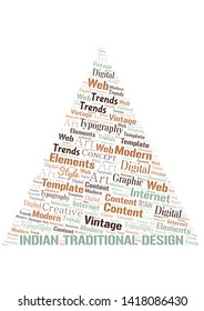 Indian Traditional Design word cloud. Wordcloud made with text only.