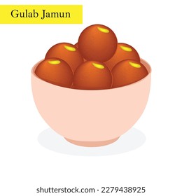 Indian traditional dessert, Gulab jamun vector illustration, fried dough dessert.