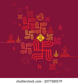 Indian Traditional Diwali  Deepavali theme pattern. Diya and 
Swastik pattern on beige background. Vector illustration ceremony, Greeting and 
weddings pattern.