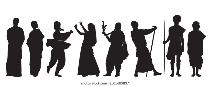 Indian traditional dress people silhouette 