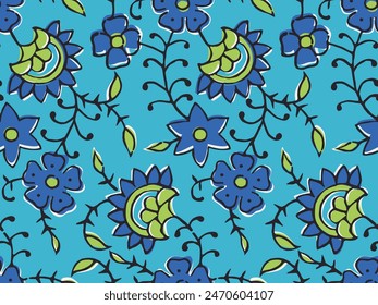 INDISCHE TRADITIONELLE BLUMENBLOCK DRUCK DESIGN AJRAKH DRUCKE BATIK DRUCKE SANGANER JAIPUR NAHTLOSE MUSTER 