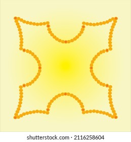 Indian traditional floral design with marigold flowers in red and orange color on pale yellow background.