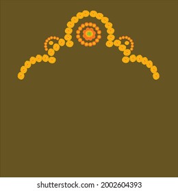 Indian traditional floral design pattern in yellow color marigold flowers in arch pattern on olive green color background.