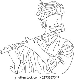 Indian Traditional Flute Player Silhouette, Sketch Drawing Of Rajasthan Flute Player