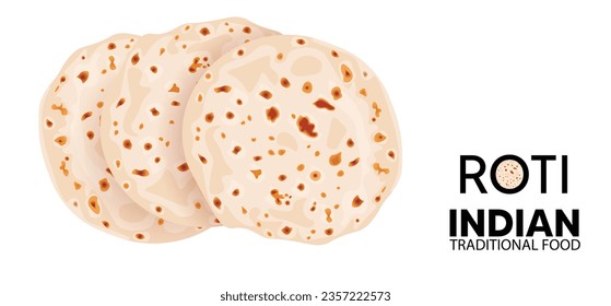 Indian Traditional food roti chapati basic food vector on white isolated