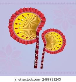 Indian Traditional Hand Fan or Hath Pakha With Bengali New Year Greeting, illustration of bengali fan or pankha or pakha of Poila Boisakh