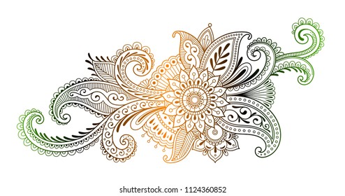 Indian traditional henna ornament. Henna tattoo doodle. Vector illustration.