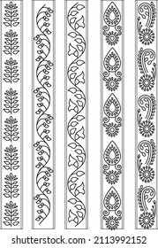 Indian Traditional Illustration For Textile Branding. colorful kalamkari vector border design.